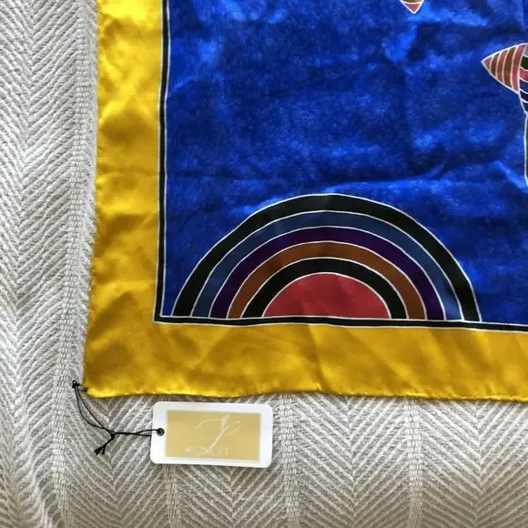 Rainbow Fish Silk Scarf Batik Rolled Edge Poncet Yellow Blue Red Green 31.5" NEW - Picture 5 of 11